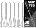 Walfos 6 Inch Mini Whisks, Small Whisks Bulk 304 Stainless Steel Set of 6, Tiny Whisk For Beating Eggs, Whisking, Blending Ingredients, Mixing Sauces