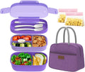 JBGOYON® Bento Lunch Box with Bag - All-in-One Stackable Lunch Containers with 3 Layers for Adults & Kids, 1900 ML Modern Bento-Style Design, Built-in Utensil Set, Lunch Bag (Purple)