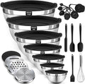 BEWOS 21 Pcs Mixing Bowls with Airtight Lids - 7 Stainless Steel Bowls, 3 Graters, 11 Practical Kitchen Accessories, Dishwasher Safe, Ideal for Baking, Meal Prep & On-the-Go, Easy to Store
