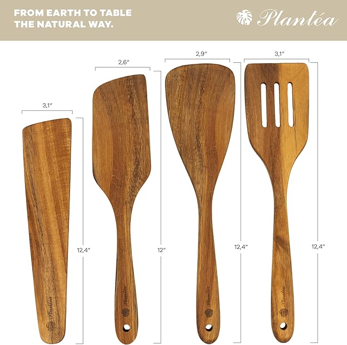 Wooden Spatula for Cooking – 4 Piece Acacia Wood Spatula for Non-Stick Cookware – Durable & Easy to Clean - Comfortable Handle, Ideal Kitchen Gift