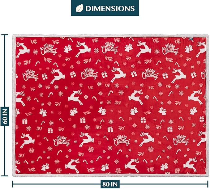 PAVILIA Premium Christmas Sherpa Throw Blanket | Christmas Decoration Gift, Fleece, Plush, Warm, Cozy Reversible Microfiber Holiday Blanket | Red Reindeer - 60x80 Twin