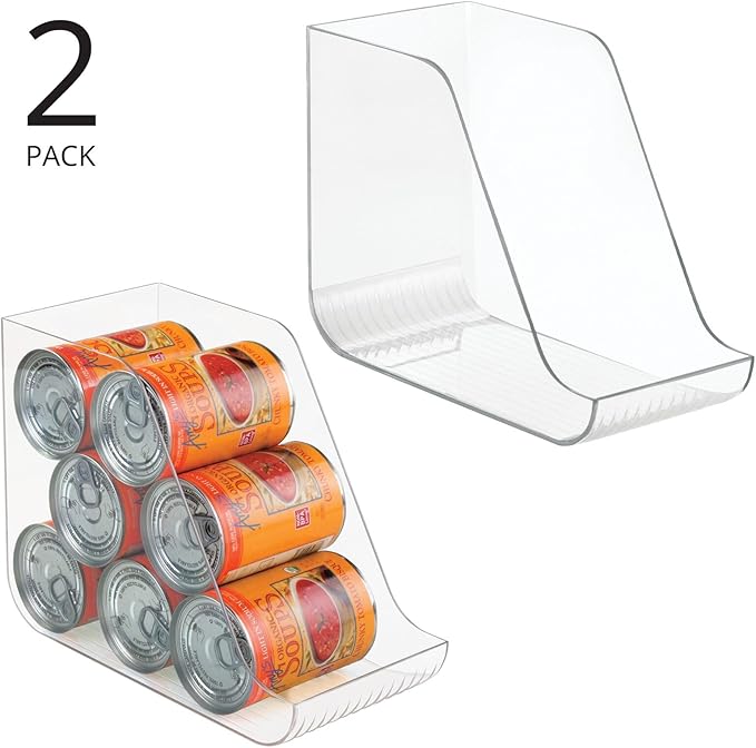 mDesign Can Organisers for Pantries, Fridge Drawers & Fridge Shelves - Kitchen Storage Solutions - for up to 7 Cans of Soda, Food, or Soups - Kitchen Accessories — Pack of 2 - Clear