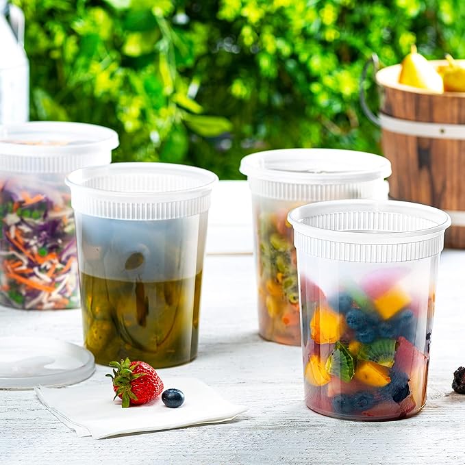 GUSTO [32 oz. - 24 Count Plastic Deli Containers with Lids - Disposable Food Storage Containers With Airtight Lids, Ideal for Soups, Stews, and Meal Prep (Formerly Comfy Package)