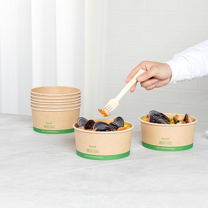 Restaurantware Paper Food Containers 50 Pack Of 44 oz Disposable Round Kraft Salad Bowls Sustainable Stackable Greaseproof Meal Prep Take Out Containers For Ice Creams, Soups, Snacks And Desserts
