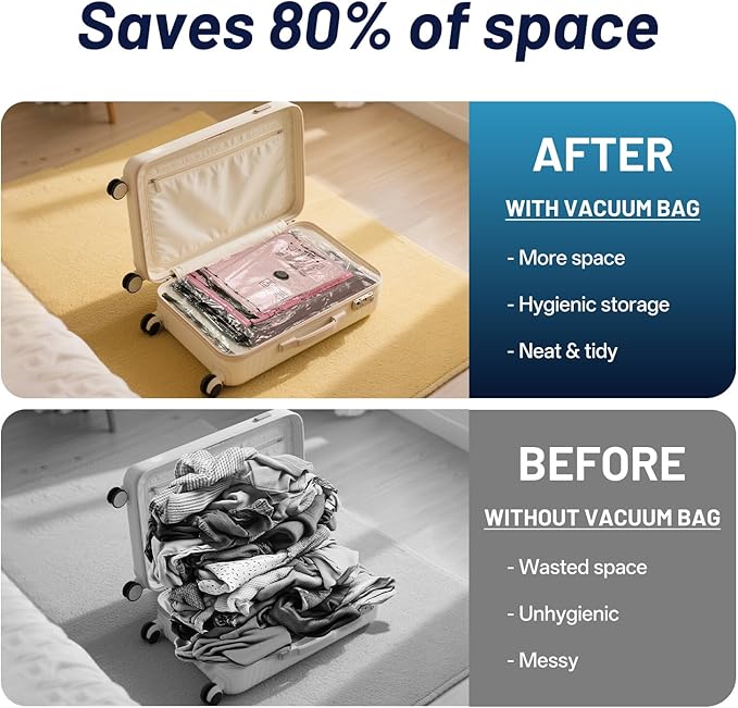 Travel Vacuum Bags for Luggage with Hand Pump,Vacuum Seal Bags for Clothing,Packing Cubes Compression,Cruise Ship and Travel Essentials(Combo 16 Pack)