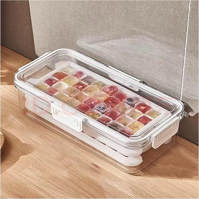 Ice Trays for Freezer with Lid and Bin,Plastic Ice Bin Container for Freezer,3 Pack Crushed Ice Cube Trays with Lids and Bin,Ice Container with Locking Lid,BPA Free,Easy to Remove