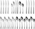 24-Piece Silverware Set with Steak Knives, Black Flatware Set for 4, Food-Grade Stainless Steel Tableware Cutlery Set, Mirror Finished Utensil Sets for Home Restaurant