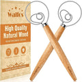 Walfos Wood Danish Dough Whisk Set 2pcs Wooden Danish Sourdough Bread Dough Whisks with Stainless Steel Ring, Kitchen Hand Bread Mixer Dough Whisking Tools for Sourdough, Cake, Pizza, Pastry