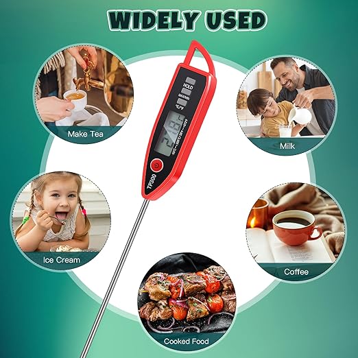 6 Set Waterproof Food Thermometer for Water, Liquid, Candle and Cooking Digital Meat Thermometer with Long Probe Instant Read for Kitchen BBQ Grill Candy (Black,Red)