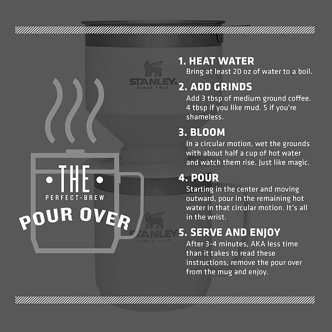 STANLEY Perfect Brew Pour Over Set | 12 oz Camp Mug with Lid Included | Drip Coffee Maker with Reusable Filter | Insulated Stainless Steel | BPA-Free | Polar