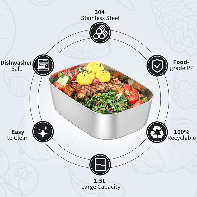 Vingud 1.5L Replacement Stainless Steel Container Electric Lunch Box (Model: DFH-001), Food Container, Eco Safe & Healthy, Dishwasher Safe