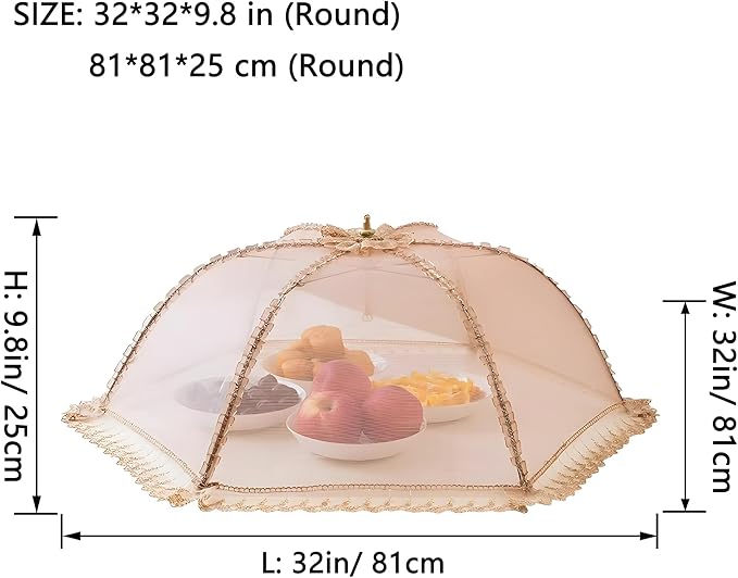3-Pack Extra Large Food Cover, 32"x32" Pop-Up Food Nets, Mesh Food Covers Tent Umbrella for Outdoors, Screen Tents, Parties Picnics, BBQs, Reusable and Collapsible Food Tents