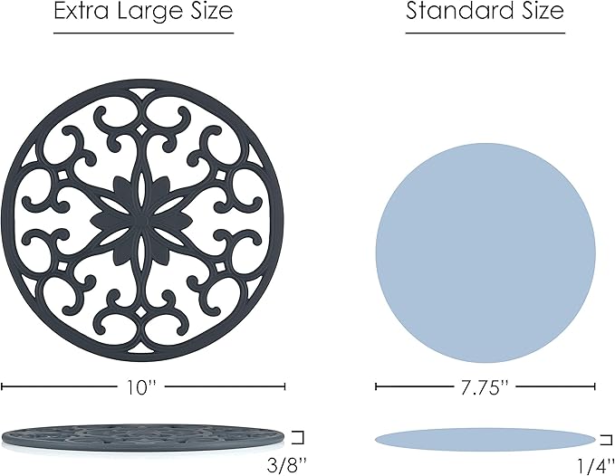 GASARÉ, Extra Large, Thick, 10" Silicone Trivets for Hot Dishes, Pots, and Pans, Hot Pads for Countertops, Flexible, Dishwasher Safe, 10 x ¼ Inches, Set of 3, Gray