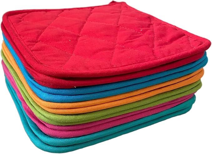 Classic Home 12 Pack (Dozen) Pot Holders, Cotton, Heat Resistant, Kitchen Essential, Potholder Set, Trivet for Cooking and Baking with Hanging Loops