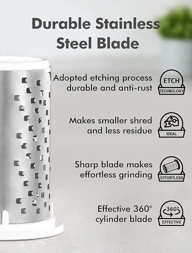 GDL Cheese Grater Hand Crank, Kitchen Rotary Grater Handheld, Dishwasher Safe Parmesan Cheese Grater with Stainless Steel Blade for Hard Cheese,Chocolate,Nuts, White
