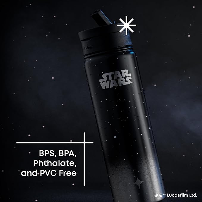 JoyJolt Stainless Steel 22 oz Star Wars Water Bottle with Straw Lid, BPA-Free Sports and Travel Vacuum Insulated Water Bottle, Destination Collection Death Star Bottle, Star Wars Gifts