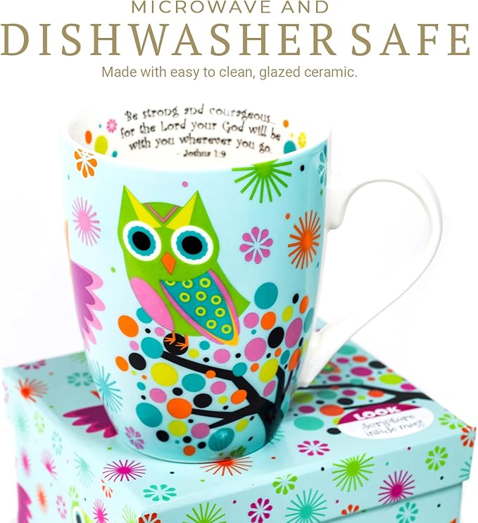Divinity Boutique Owl Mug - Inspirational Ceramic Coffee Mug with Scripture for Women, Mom, Friends, Owl Lovers that is Colorful and Dishwasher Safe
