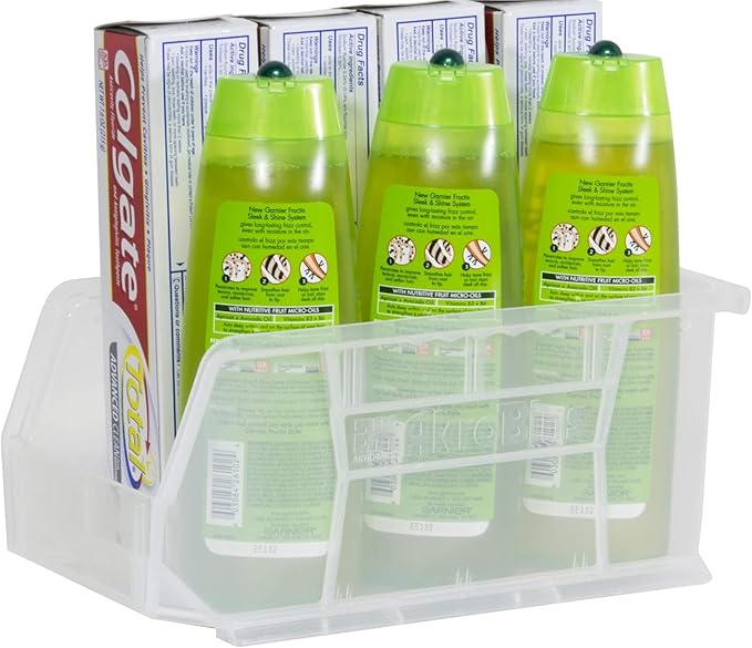Akro-Mils 30230 AkroBins Plastic Storage Bins, Space-Saving Stackable Bins for Garage, Pantry, Craft Organization, 11-" x 5-" x 5-", Clear, 12-Pack