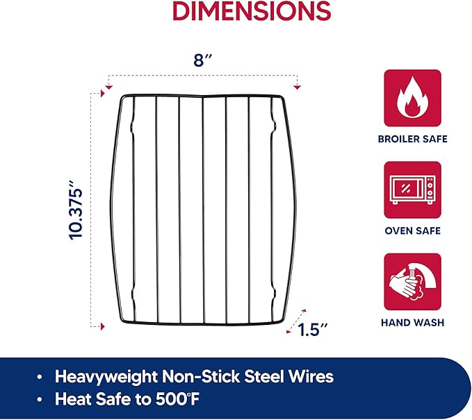 HIC Kitchen Roasting V-Shaped Baking Rack, Nonstick-Coated Steel, Fits Smaller Roasting Pans, 8 x 10.375 x 1.5-Inches