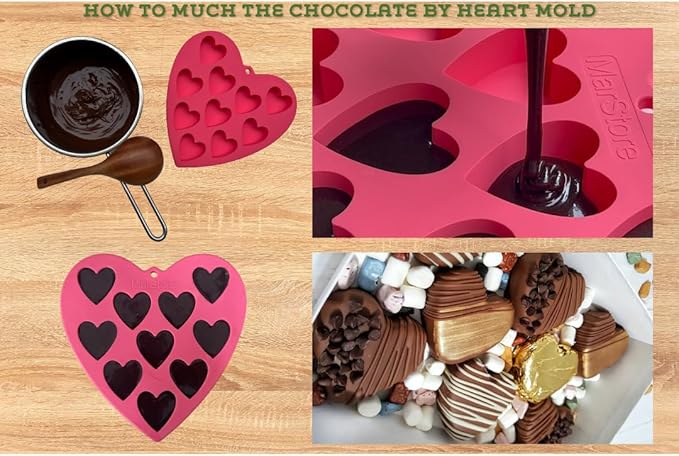 Heart Shaped Cake Pans for Baking, Large 2 Inches Heart Molds, 10 Cavities Suitable for Ice Cube Mold, Chocolate Mold, Valentines Silicone Molds (2, Pink)