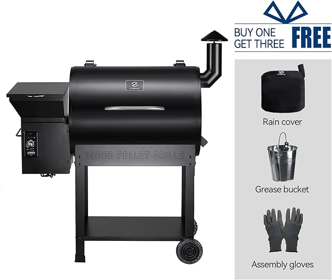 Z GRILLS Pellet Smoker Grill with PID Control, Rain Cover, 700 sq. in Cooking Area for Outdoor BBQ, ZPG-7002B