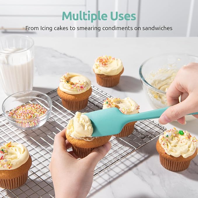 U-Taste Silicone Spatula Set, 600ºF High Heat Resistant, Seamless Food Grade Flexible Rubber Kitchen Cooking Mixing Baking Scraper for Nonstick Cookware Set of 3 (Aqua Sky)