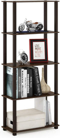 Furinno Turn-N-Tube 5-Tier Multipurpose Shelf / Display Rack / Storage Shelf / Bookshelf, Square Tubes, Walnut/Brown