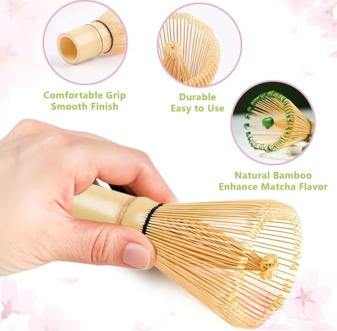 Matcha Whisk (1-Piece), Bamboo Whisk for Matcha Tea, Chasen, 100-Prong Bamboo Matcha Wisk Mixer Frother Brush for Authentic Tea Preparation