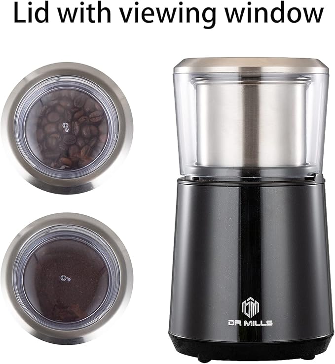 DR MILLS DM-7451 Electric Coffee Grinder, Coffee Bean Grinder Electric Dried Spice, Nut, Herb Grinder, Detachable Cup, Dishwashable, SUS304 Stainless Steel