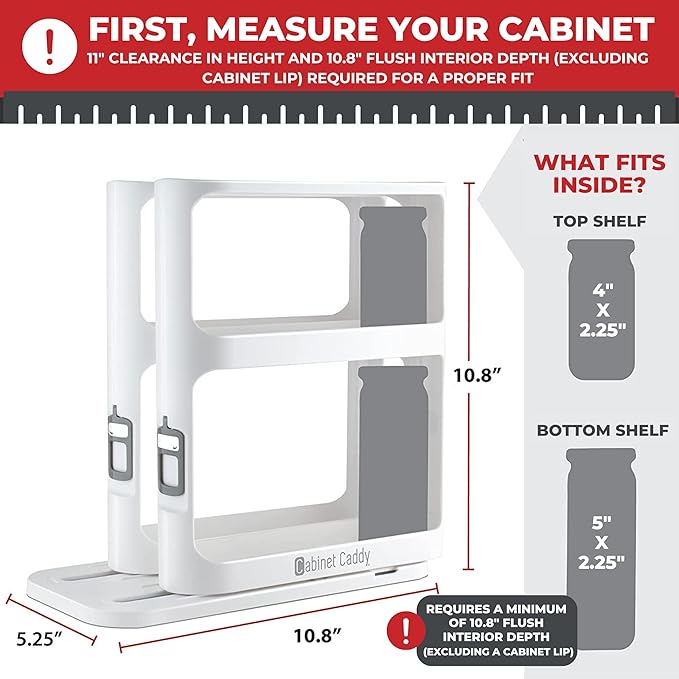 Cabinet Caddy Spice Rack Organizer for Cabinet - Slide & Rotate Kitchen Organizers and Storage - 2 Double-Decker Shelves - Non-Skid Base - Magnetic Modular Design - 10.8" H x 5.25" W x 10.8" D