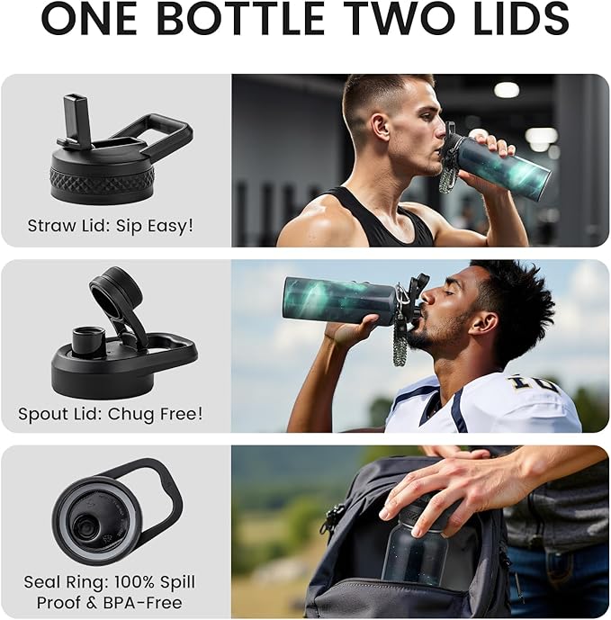 40oz Insulated Water Bottle, Triple Wall Vacuum Stainless Steel Water Bottles - Keeps Cold 48H, Reusable Metal water flask Jug for Gym, Sports, Camping, Hiking,Travel, Aurora-Green