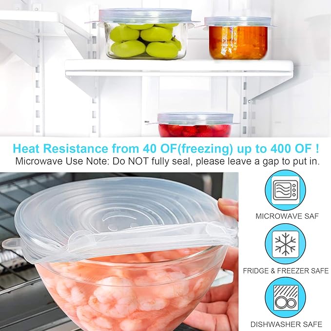 YXYL 14 PCS Reusable Silicone Stretch and Seal Lids for Food Storage, Flexible Round Silicone Bowl Covers, 7 Different Sizes - Keep Food Fresh