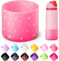 Silicone Water Bottle Boot for Owala 32 oz, Anti-Slip Protective Sleeve for Owala Twist & FreeSip & Flip Stainless Steel Water Bottle, Boot Bottom Base (Glitter Rose Red)