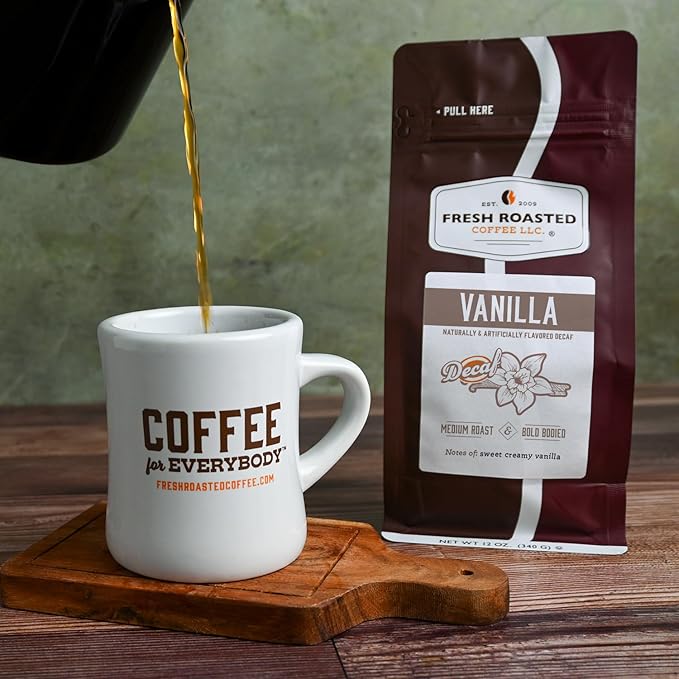 Fresh Roasted Coffee, Decaf Vanilla Flavored Coffee, 12 oz, Medium Roast, Kosher, Whole Bean