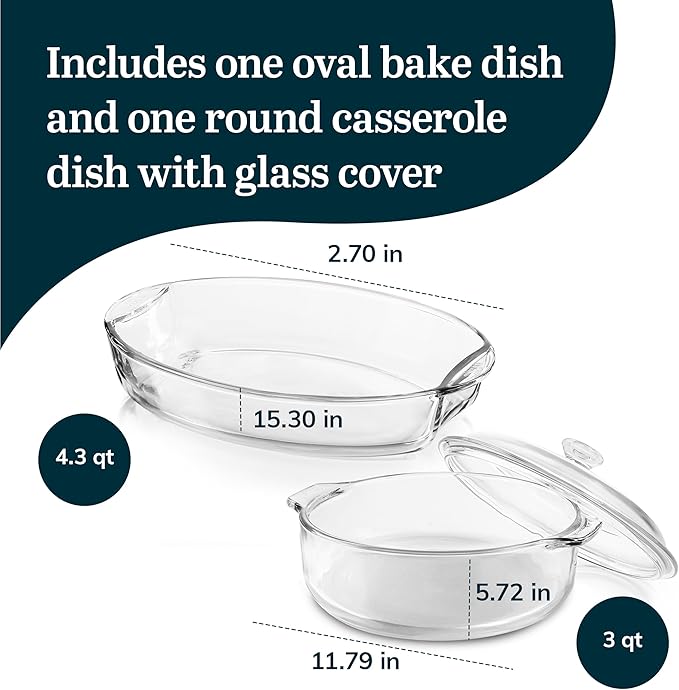 Libbey Baker's Basics 2 Piece Casserole Dish with Lid - Elegant Glass Casserole Dishes for Oven - Versatile Baking Dishes to Store Leftovers and More