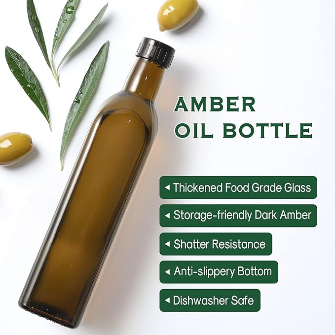 AOZITA 17oz Glass Olive Oil Dispenser - Oil and Vinegar Cruet Bottle with Stainless Steel Pourers - Funnel For Easy Refill - Olive Carafe Decanter for Kitchen