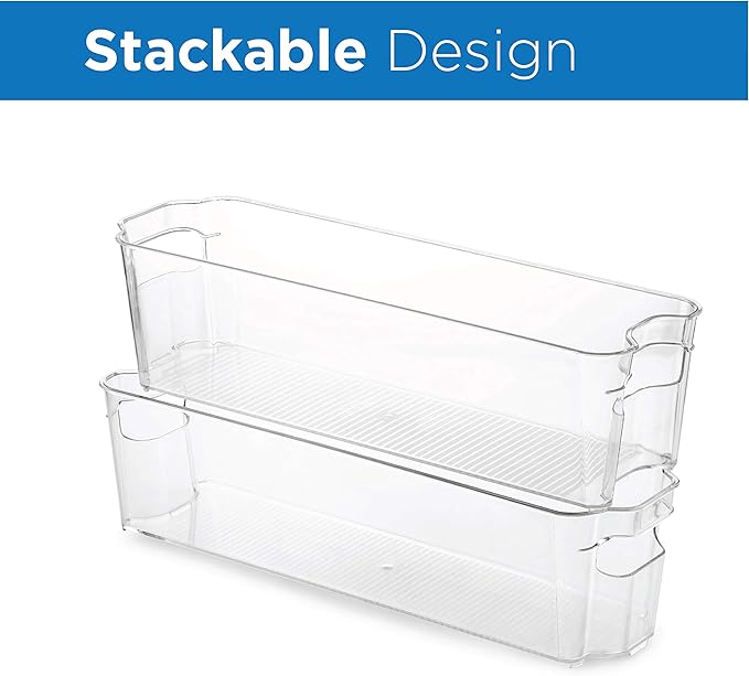 Set Of 8 Refrigerator Pantry Organizer Bins - Clear Food Storage Baskets for Kitchen, Countertops, Cabinets, Fridge, Freezer, Bedrooms, Bathrooms - Stackable Plastic Household Storage Containers