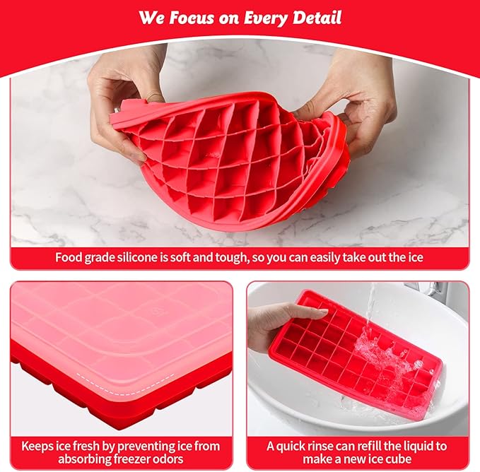 Silicone Ice Cube Tray with Leak-Proof Lid & Storage Bin for Freezer – BPA-Free 36-Piece Nugget Ice Molds, Spill-Resistant Cover & Ice Scoop Container Cover