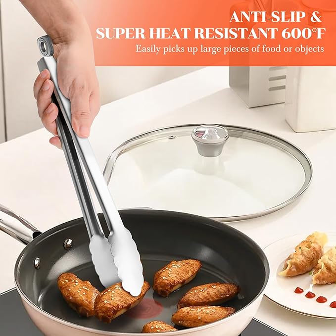 Kitchen Tongs for Cooking - 7 Inch & 9 Inch & 12 Inch Heat Resistant Stainless Steel Metal Locking Tong, BBQ Tongs Grill Tong for Cooking, Grilling, BBQ/Barbecue, Food (7+9+12 inch)
