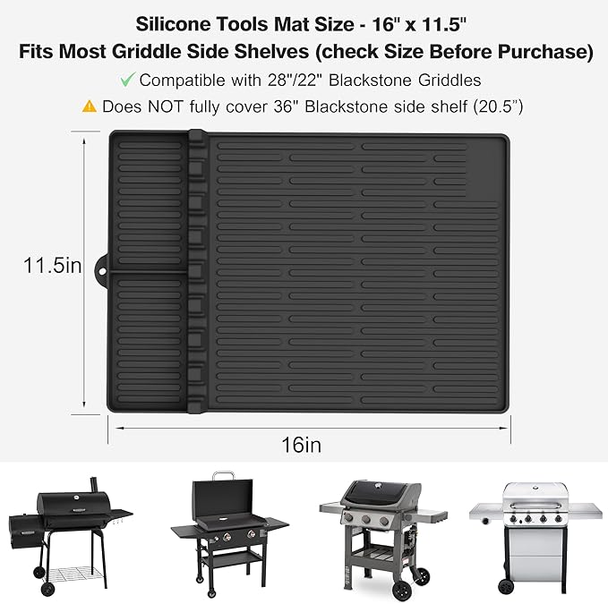 Silicone Griddle Tools Mat for Blackstone - Large Silicone Spatula Mat with Drip Pad - Griddle Mats BBQ Grill Accessories - Side Shelf Mats Grill Pad for Blackstone Griddles Accessories(Black)