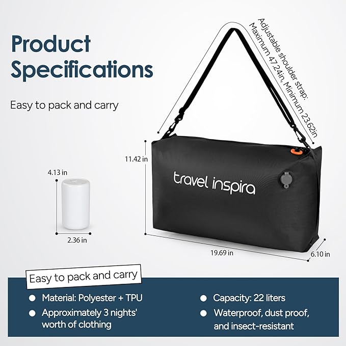 Vacuum Bags for Travel Luggage with Wireless Pump, Compression Bags for Carry On Suitcases and Backpack, Vacuum Seal Packing cube for Cloth Packing (1PC + PUMP)