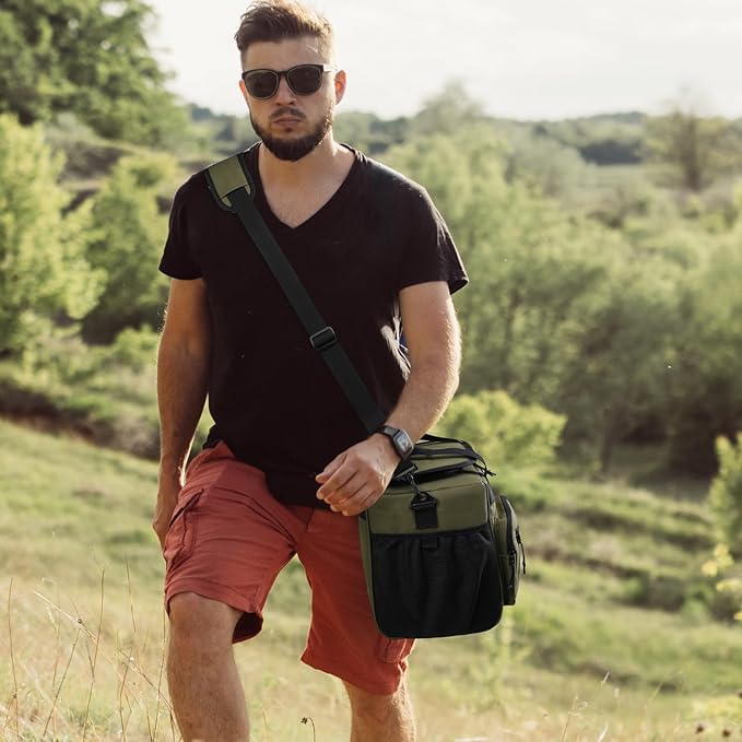 MIER Large Lunch Box for Men Women Adult Insulated Soft Sided Cooler 24 Can Leakproof Lunch Bag Collapsible for Work Travel Camping Beach, 15L (Army Green-No Luggage Strap)