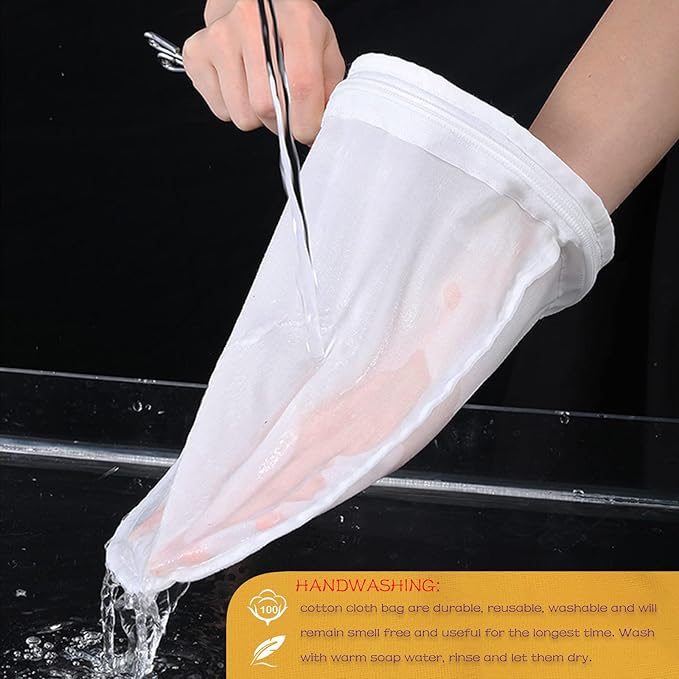 WMKGG Ultra Fine Mesh Strainer Bags, Reusable Mesh Filter Bags with Stainless Steel Handle Frame for Filter NutMilk, Coffee, Milk, Butter, Juices and Fresh Cheese (Small Size)