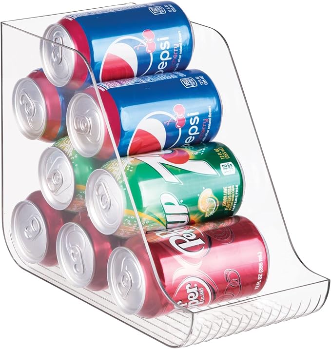 mDesign Can Organisers for Pantries, Fridge Drawers & Fridge Shelves - Kitchen Storage Solutions - for up to 7 Cans of Soda, Food, or Soups - Kitchen Accessories — Pack of 2 - Clear