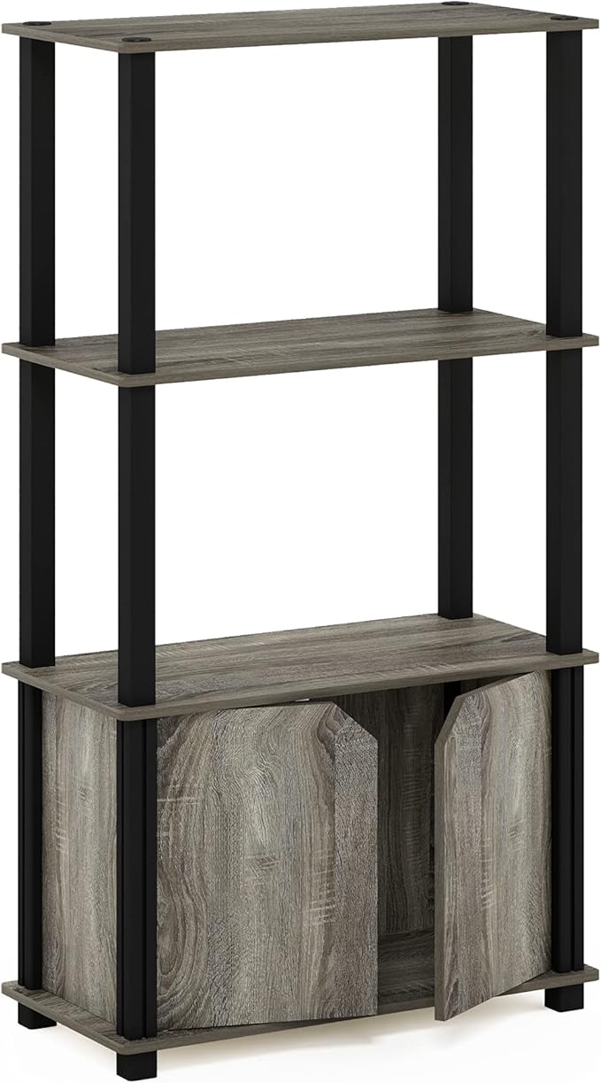 Furinno Brahms 4-Tier Multipurpose Bookcase/Bookshelf/Display Shelf/Display Rack with Door, French Oak Grey/Black