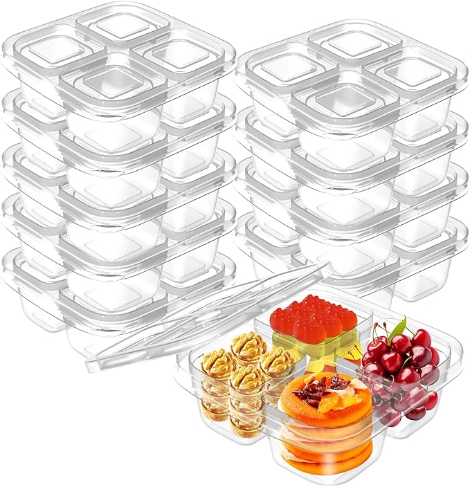 AQSXO Bento Snack Food Containers 10 Pcs, Divided Food Storage with Lids for Travel, Reusable Meal Prep Lunch Containers.