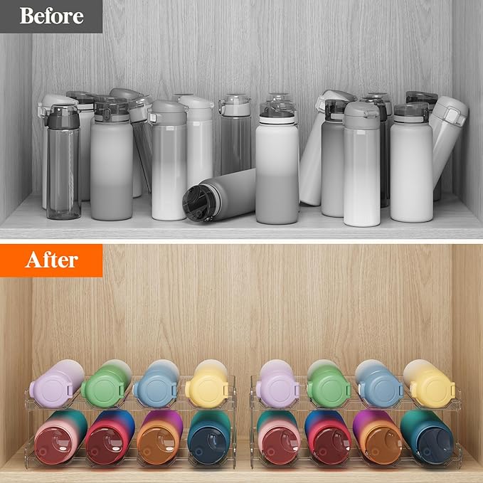 Lifewit Stackable Water Bottle Organizer for Cabinet, Plastic Bottle Holder Fits Bottles & Tumblers up to 3.8" Diameter, Pantry, Countertop & Fridge, 4 Tier Holds 16 Bottles
