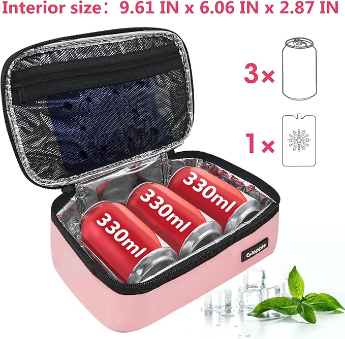 Gloppie Small Lunch Bag - Insulated Lunch Box, Mini Lunchbox Lunch Cooler Bag, Petty Food Containers, Snack Bag, for Adult, Pink