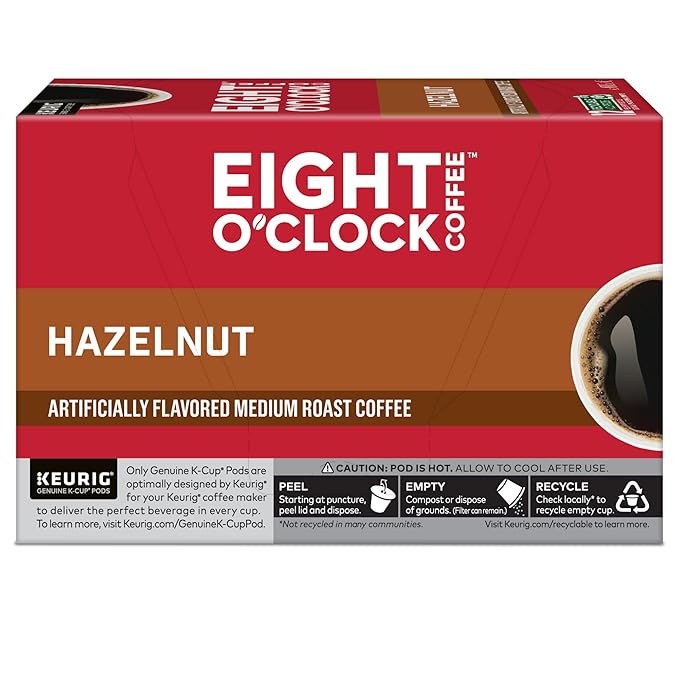 Eight O'Clock Coffee Hazelnut, Single-Serve Coffee K-Cup Pods, Medium Roast, 72 Count