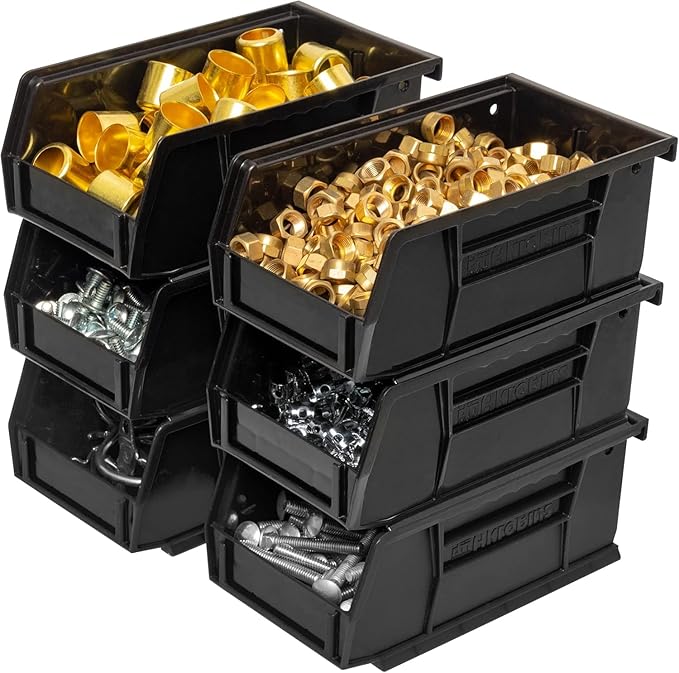 Akro-Mils 30220 AkroBins Plastic Storage Bins, Space-Saving Stackable Bins for Garage, Pantry, Craft Organization, 7-" x 4-" x 3-", Black, 24-Pack